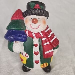 K's Collection 5" Snowman With Christmas Tree Vintage Porcelain Hand Painted